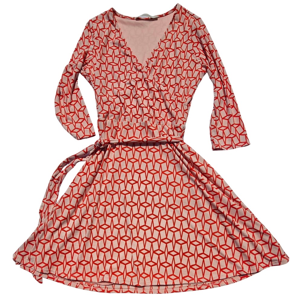 41 Hawthorn Pink and Red Geometric Midi Wrap Dress